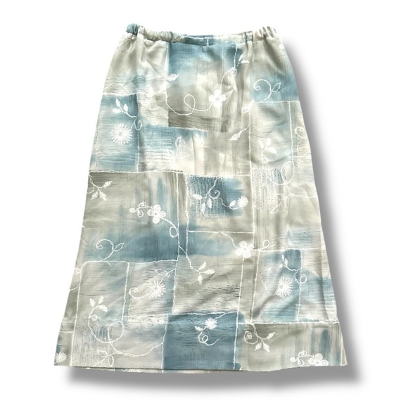 Vintage Y2K TanJay Cream & Blue Floral Watercolor Midi Skirt Women’s Size 12 - Picture 1 of 12